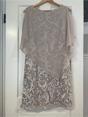 Studio One Taupe Chiffon & Metallic Embroidered Midi Dress